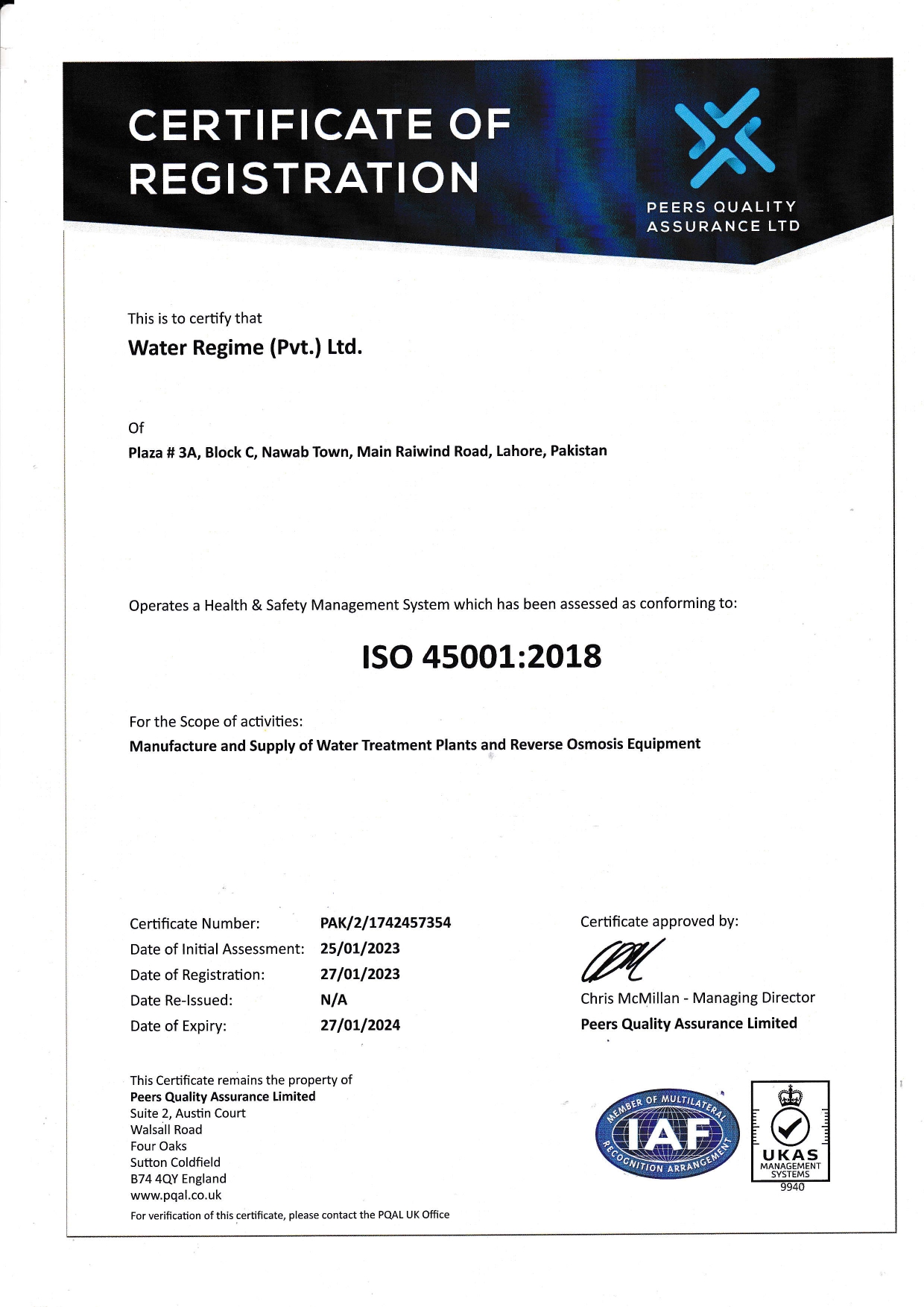 ISO 45001 certificate